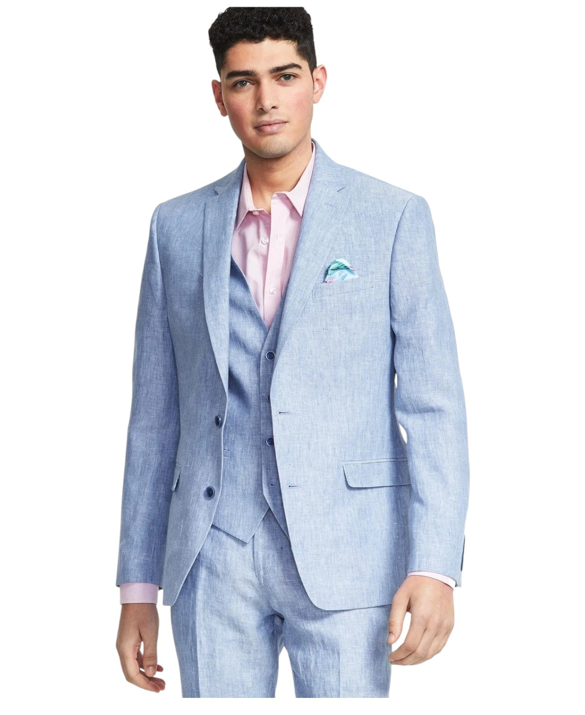 Bar Iii Mens Slim fit Suit Jacket Blazer 44 R Light Blue Solid Stretch Linen