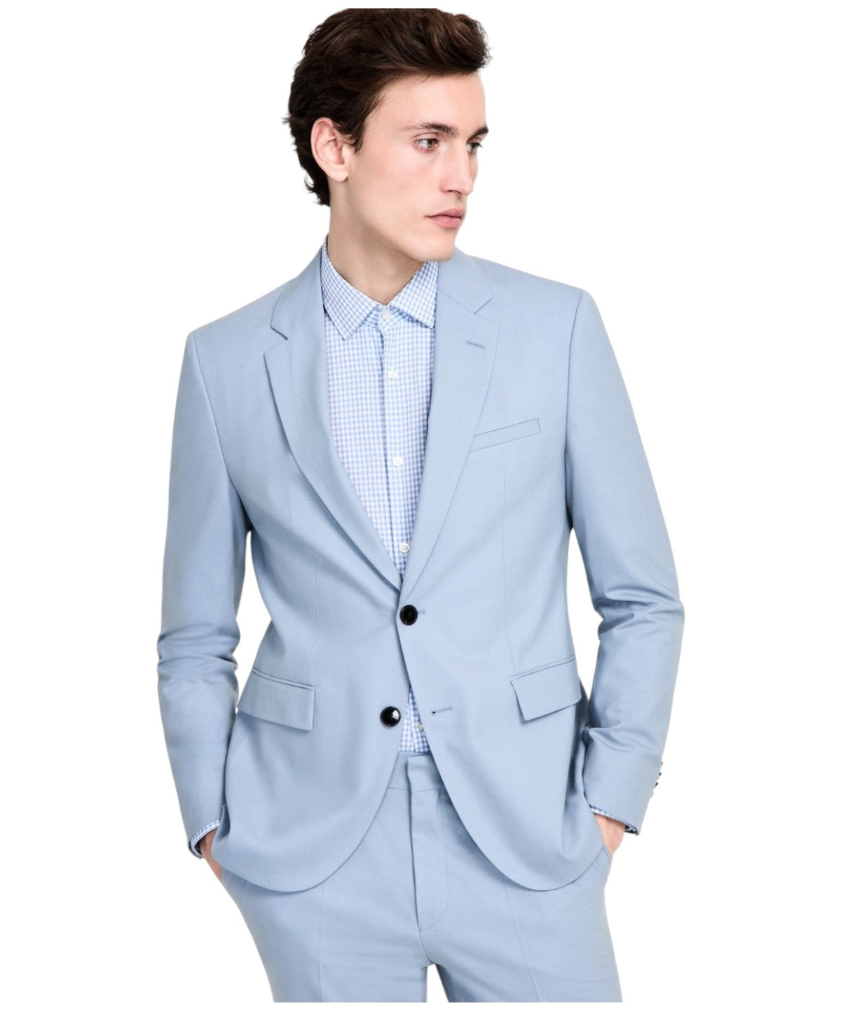 Hugo Boss Mens Modern fit Suit Jacket Blazer 38 R Light Blue Solid Wool