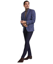 Michael Kors Mens Classic fit Sport Coat Blazer 44 R Navy Blue Plaid Stretch