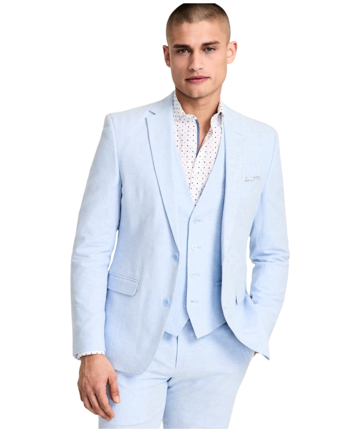 Bar Iii Mens Slim fit Suit Jacket Blazer 42 R Light Blue Solid Linen