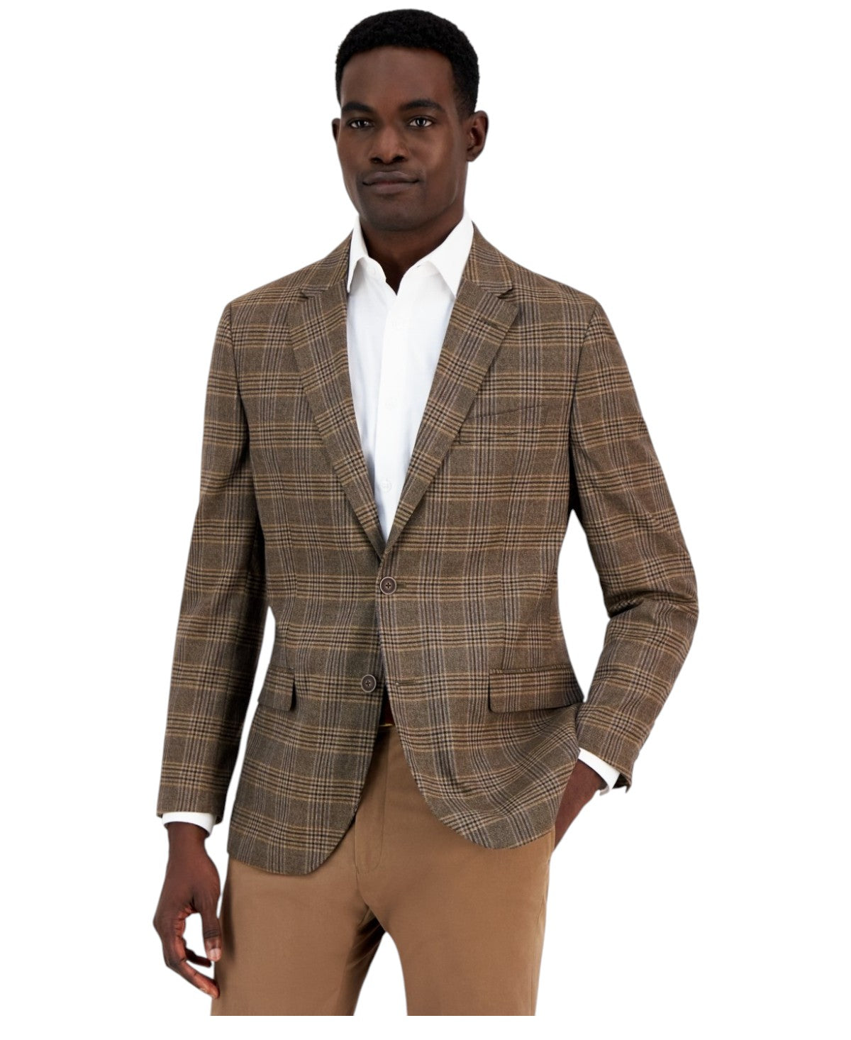 Nautica Mens Modern fit Sport Coat Blazer 38 R Brown Red Plaid
