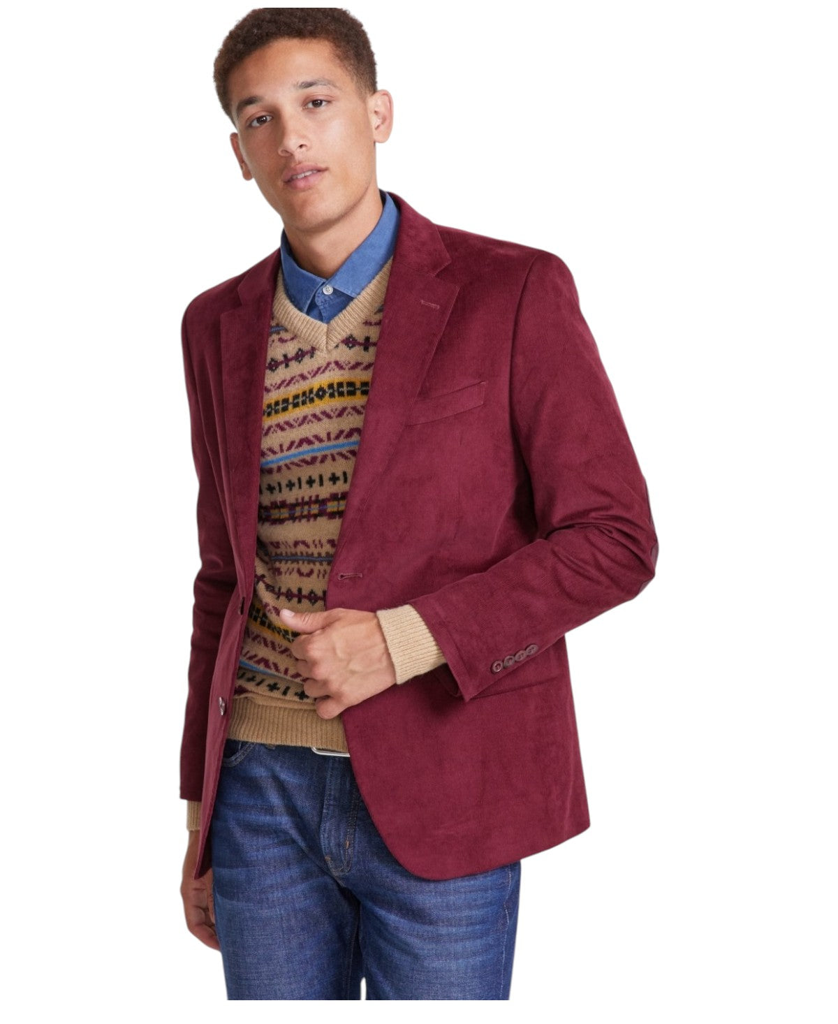 Nautica Mens Modern fit Corduroy Sport Coat Blazer 46 R Red Solid