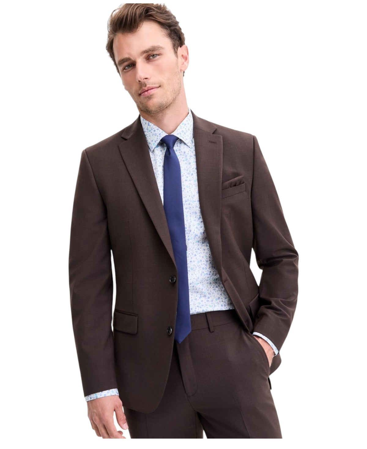Bar Iii Mens Slim fit Suit Jacket Blazer 40 R Brown Solid