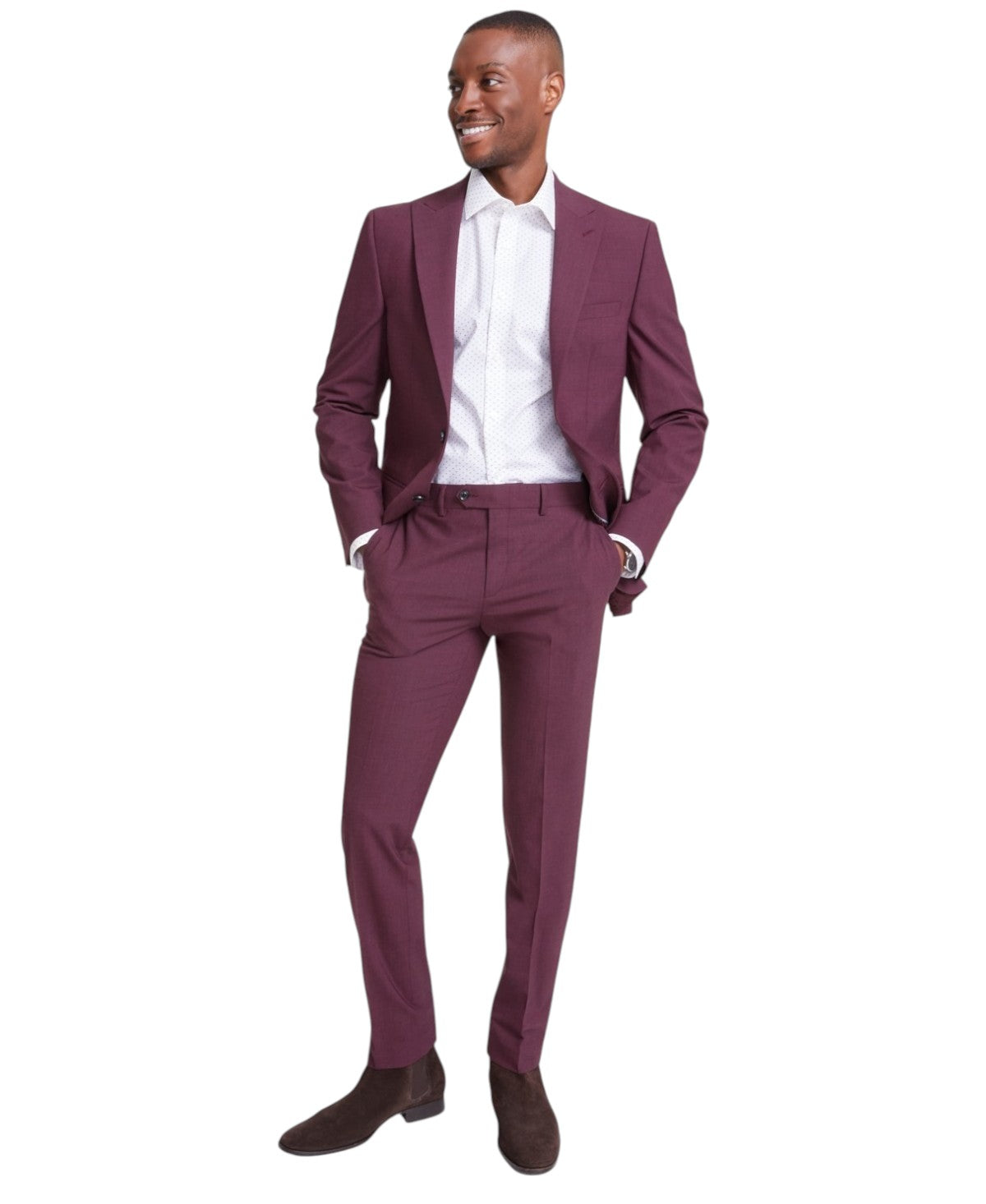 Bar Iii Mens Slim fit Dress Pants 32 / 34 Berry Red Solid Stretch