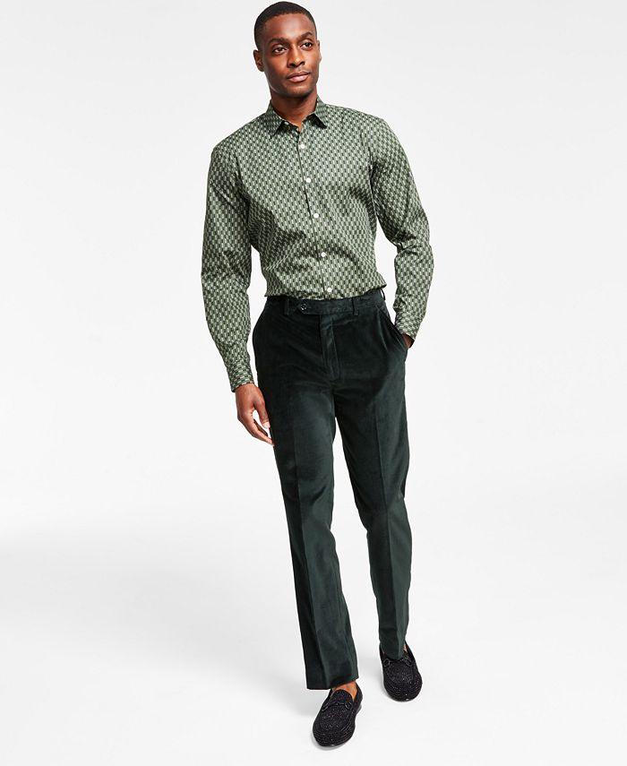 ALFANI Men's Slim Fit Velvet Dress Pants Green 30 x 30