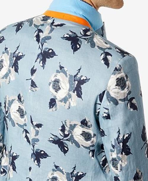 TALLIA Men's Slim-Fit Blue Floral Blazer 40R Blue Linen Sport Coat