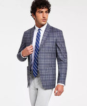 Bar IIII Men's Slim Fit Knit Sport Coat Grey Blue Plaid 38R