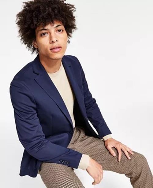 Bar III Men's Slim-Fit Navy Solid Knit Blazer Navy 36S