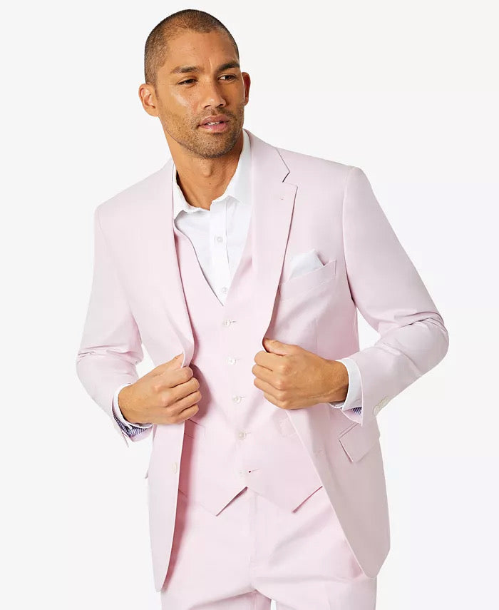 Tommy Hilfiger Mens Chambray Suit Jacket 44L Pink Modern-Fit TH Flex Stretch