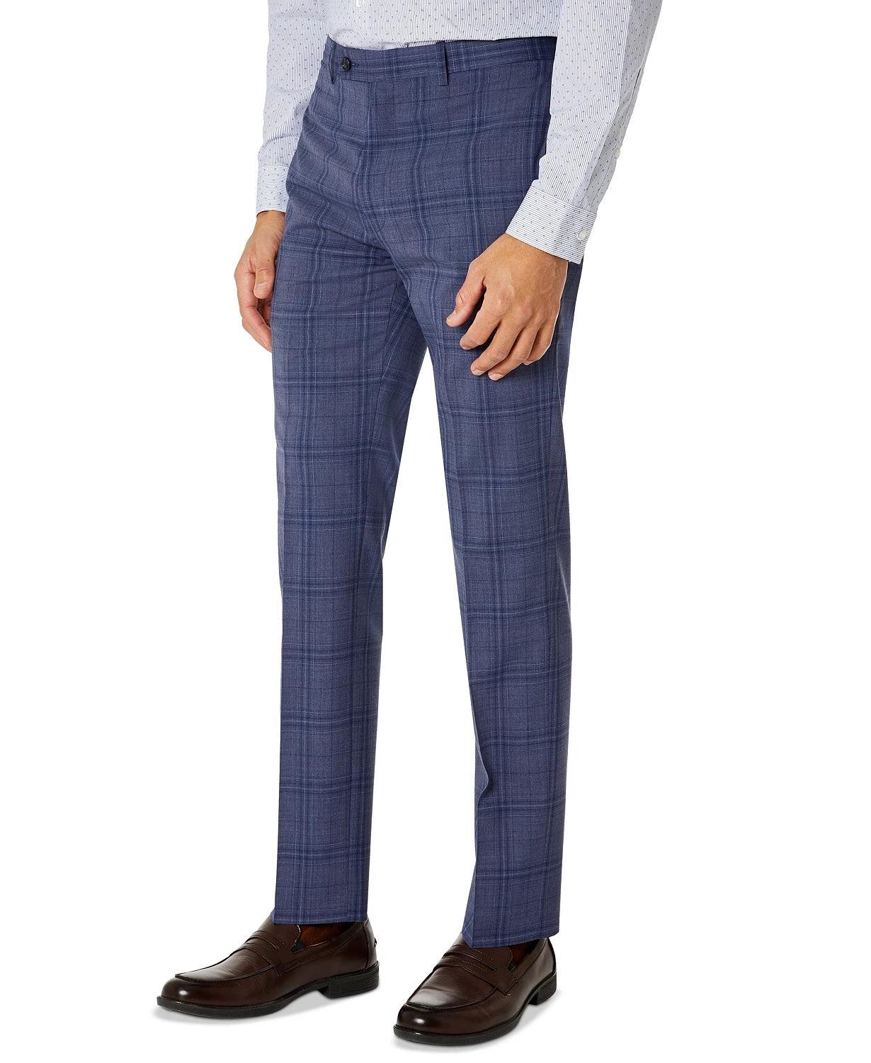 Calvin Klein Men's Slim Fit Dress Pants Blue Plaid 36 x 30