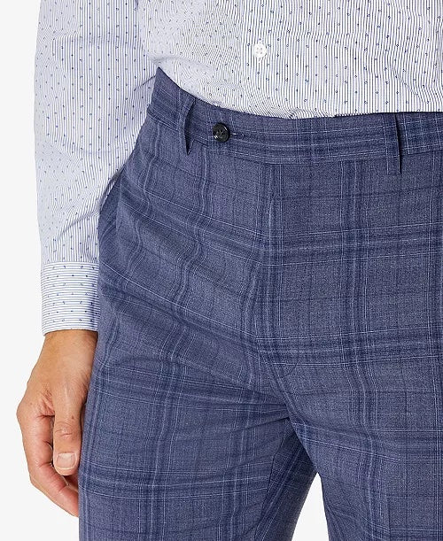 Calvin Klein Men's Slim-Fit Plaid Suit Dress Pants 32 x 32 Blue Plaid