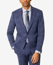 CALVIN KLEIN Men's Slim-Fit Plaid Suit Jacket 40R Blue Plaid Two Button