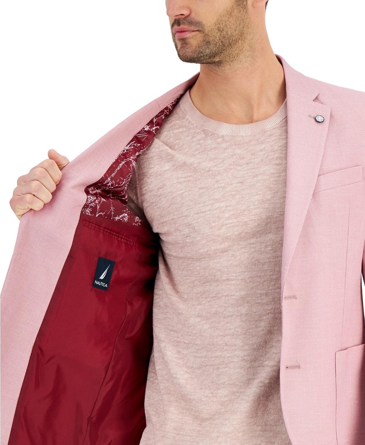Nautica Mens Modern fit Sport Coat Blazer 46 L Pink Solid Linen