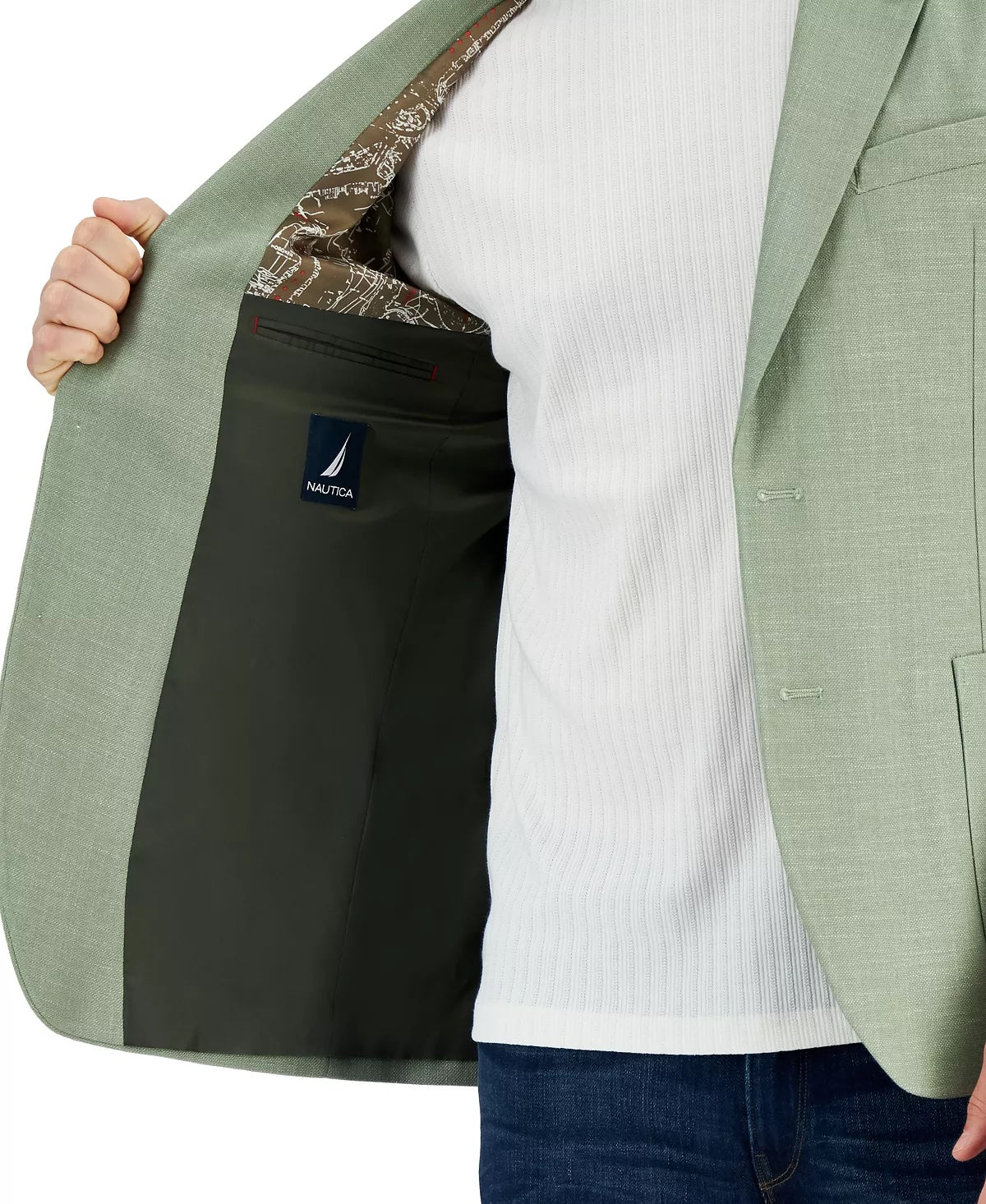 Nautica Men Modern-Fit Active Stretch Structure Weave Sport Coat 44 S Sage Green