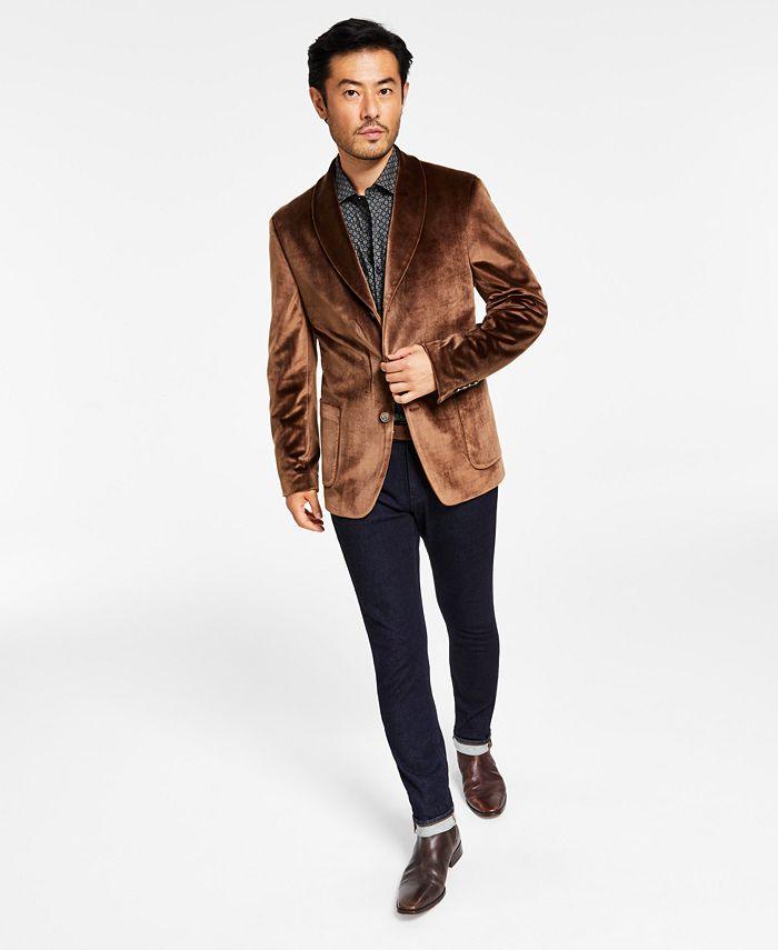Tallia Mens Velvet Slim Fit Sport Coat Brown 40R