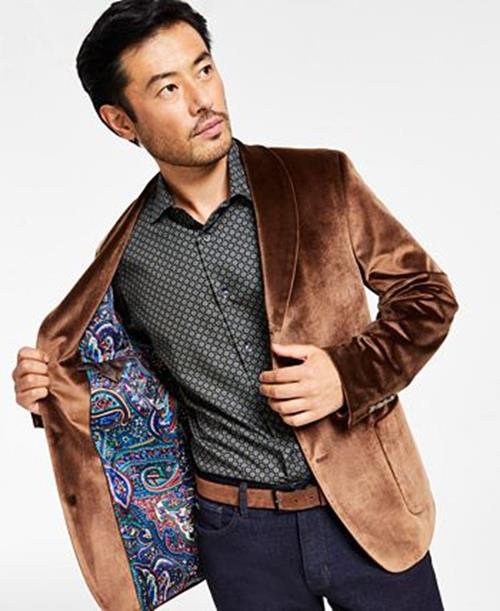 Tallia Mens Brown Velvet Slim Fit Sport Coat 46L