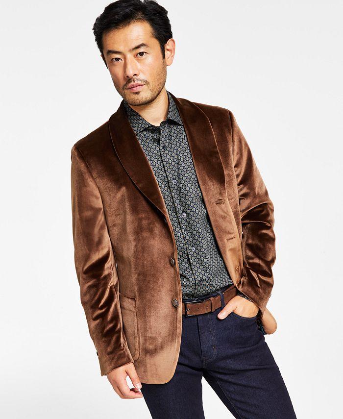 Tallia Mens Velvet Slim Fit Sport Coat Brown 40R