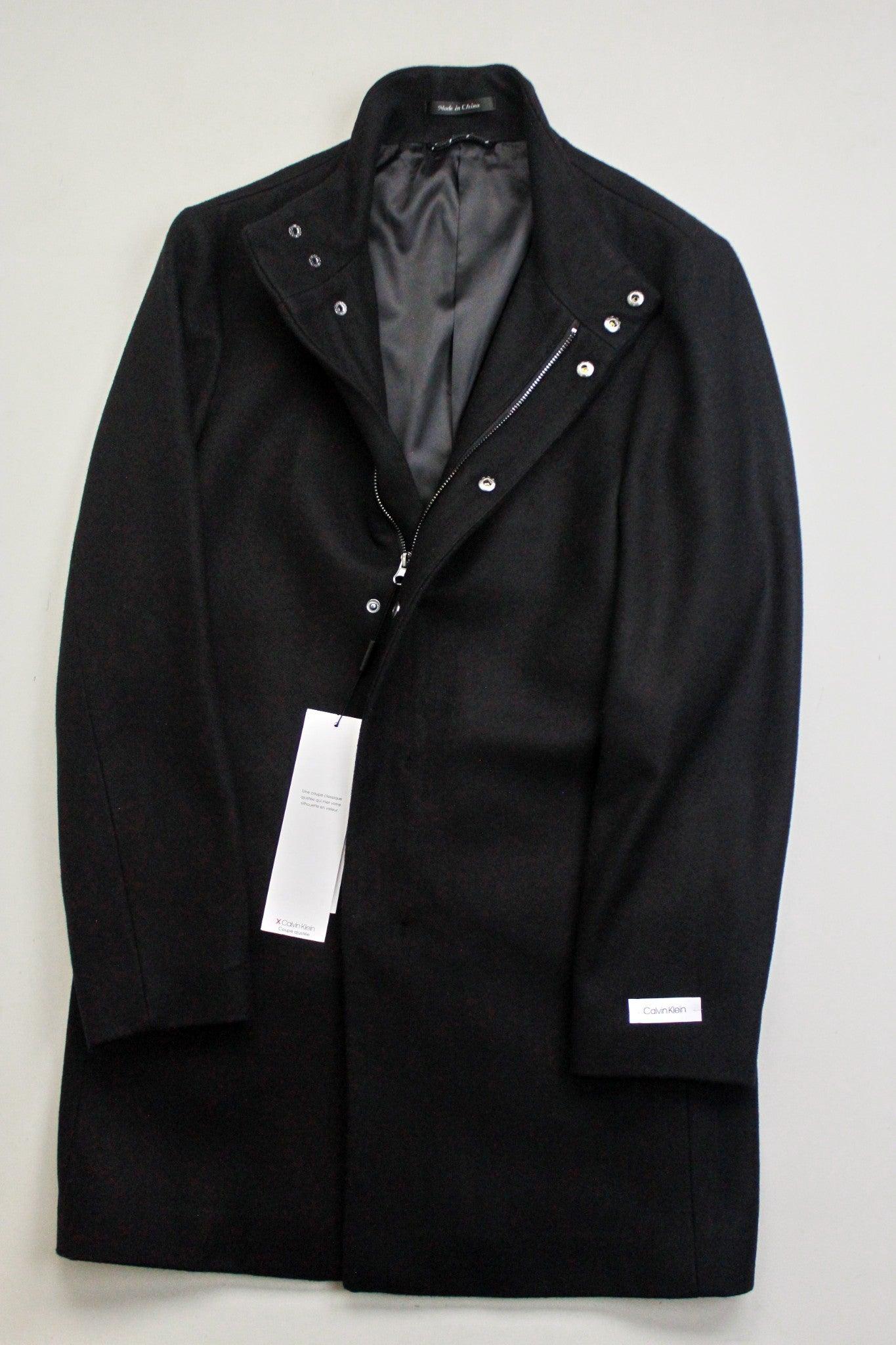 Calvin Klein Mens Slim-Fit Mayden Wool Overcoat Coat 36S Black