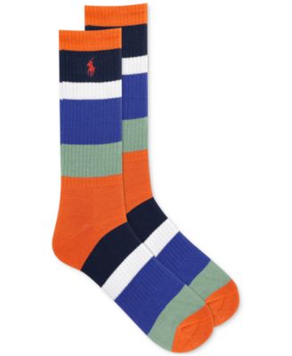 Polo Ralph Lauren Mens Classic Rugby Stripe Crew Socks Orange
