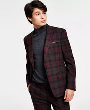 Bar III Mens Slim-Fit Suit Jacket Burgundy Plaid 42L