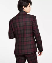 Bar III Men's Slim-Fit Burgundy Plaid Suit Separate Jacket 36S
