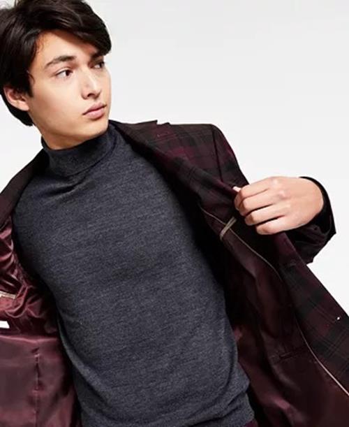 Bar III Mens Slim-Fit Suit Jacket Burgundy Plaid 42L