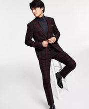 Bar III Mens Slim-Fit Suit Jacket Burgundy Plaid 42L