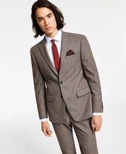 Bar III Men's Slim Fit Burgundy Black Check Blazer 38R