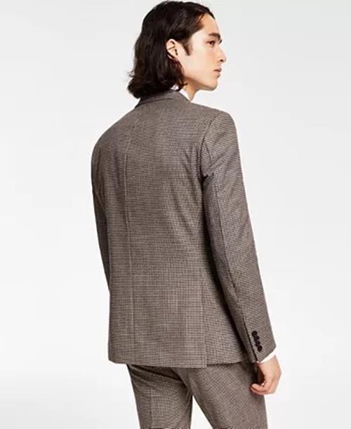 BAR III Men's Slim-Fit Check Suit Jacket 44R Burgundy Black Check