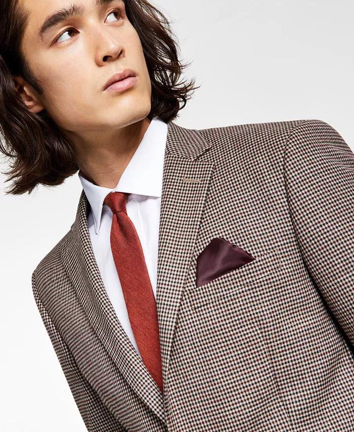 BAR III Men's Slim-Fit Check Suit Jacket 44R Burgundy Black Check