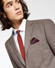 Bar III Men's Slim Fit Two-Button Blazer Burgundy Black Check 42 Short