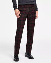 Bar III Mens Slim Fit Dress Pants Burgundy Plaid Dress Pants 32 x 32