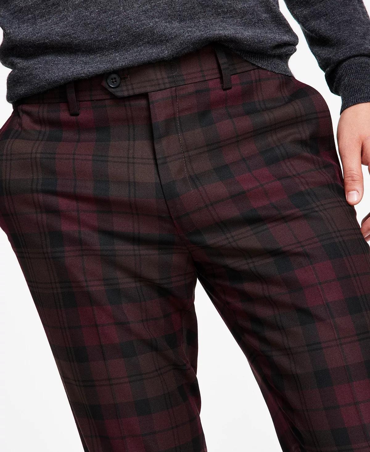 Bar Iii Mens Slim fit dress Pants 38 / 26 Burgundy Plaid