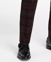 Bar III Men's Slim-Fit Burgundy Plaid Suit Separate Pants 32 x 30