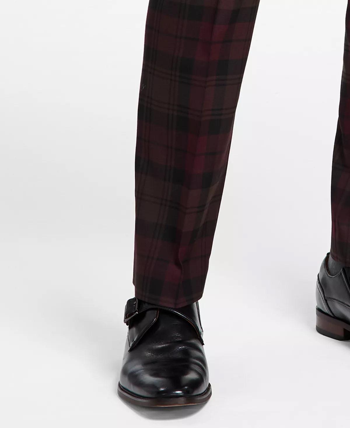 Bar Iii Mens Slim fit dress Pants 38 / 26 Burgundy Plaid