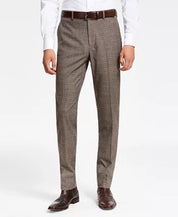Bar III Men's Slim Fit Check Dress Pants Burgundy Black Check 34 x 34