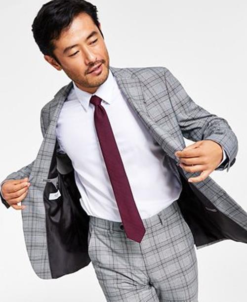 ALFANI Men's Slim-Fit Black & White Pattern Suit Jacket 44S