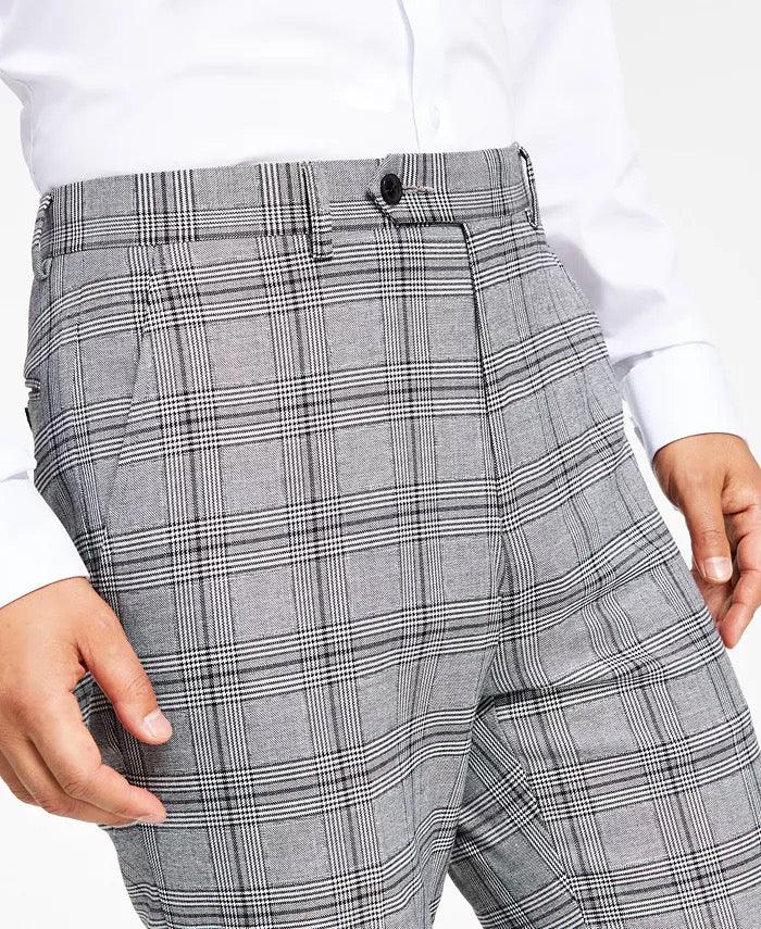 Alfani Mens Slim-Fit Suit Pants Black White Plaid 30 x 30