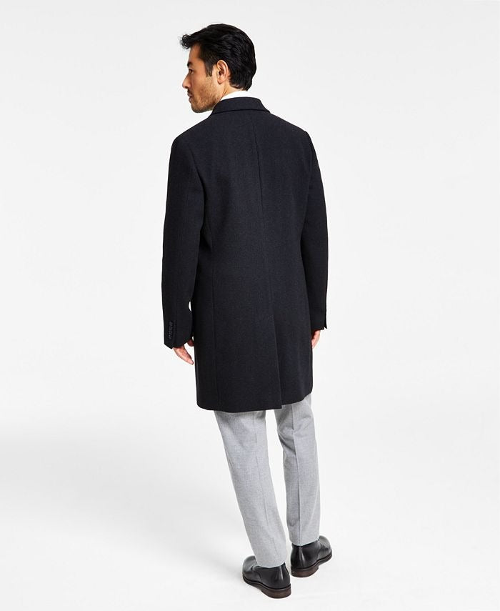 Tommy Hilfiger Mens Modern Fit Overcoat Coat 36 S Navy Blue Solid Wool