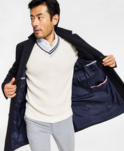 Tommy Hilfiger Mens Classic fit Overcoat Coat 40 R Blue Herringbone