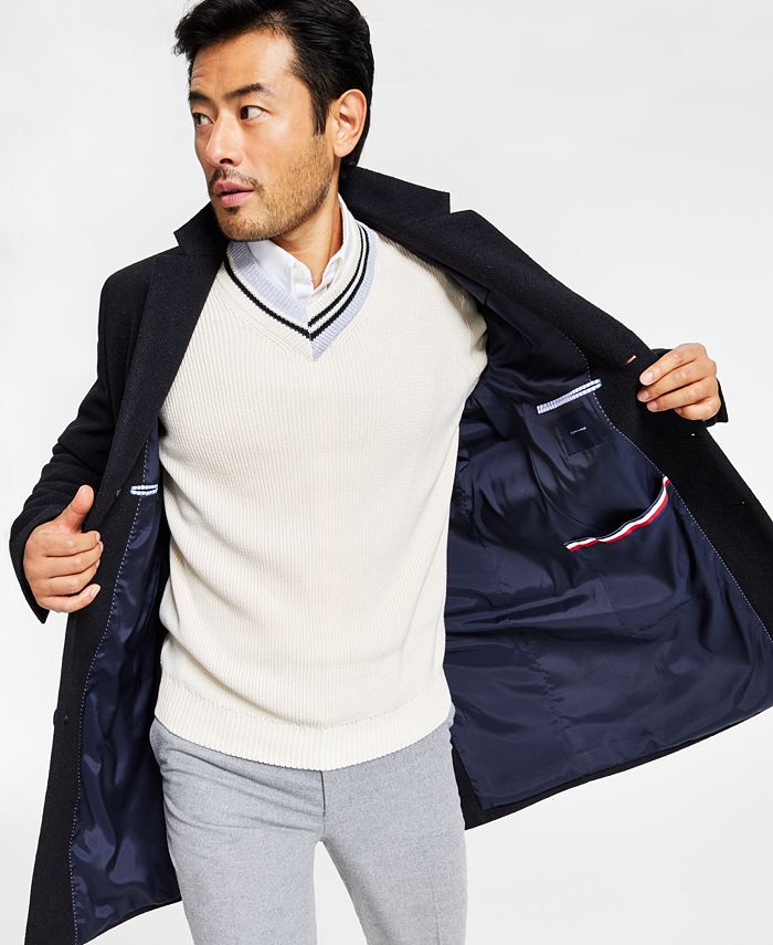 Tommy Hilfiger Mens Classic fit Overcoat Coat 40 R Blue Herringbone