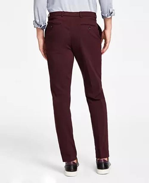 Tommy Hilfiger Mens Pants 33 x 30 Burgundy Modern Fit Comfort Performance