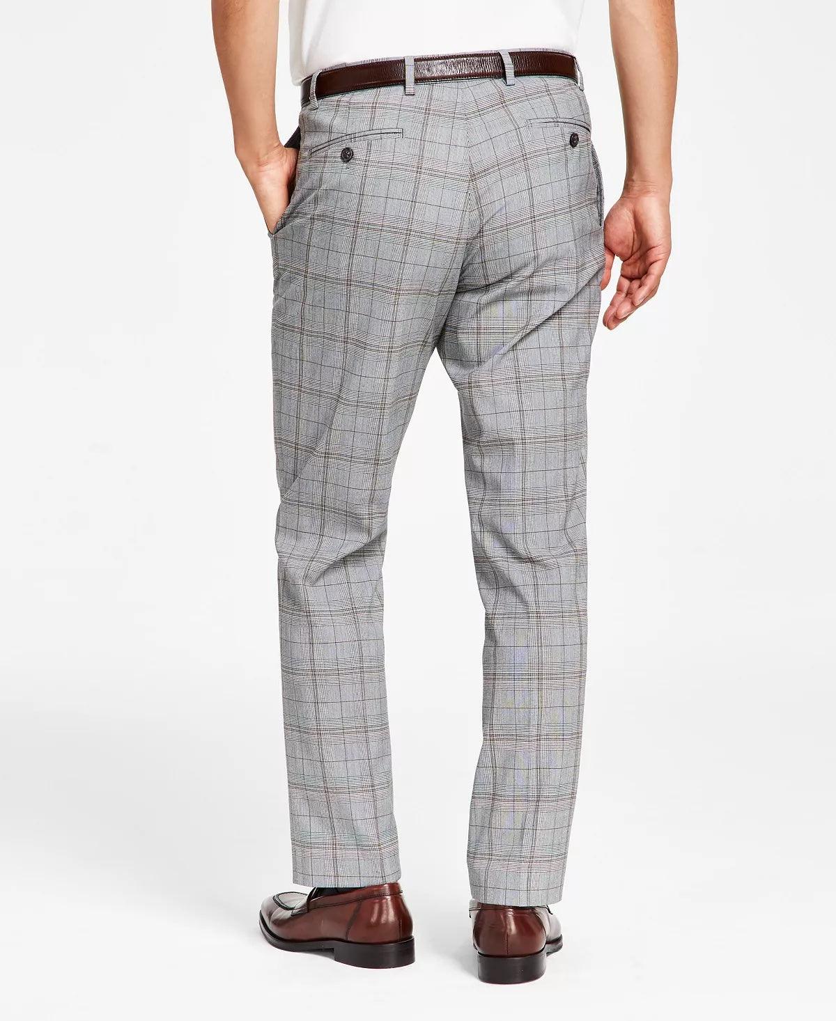 Tommy Hilfiger Men's Pants Modern Fit Stretch Check Plaid Grey Brown 32 x 32