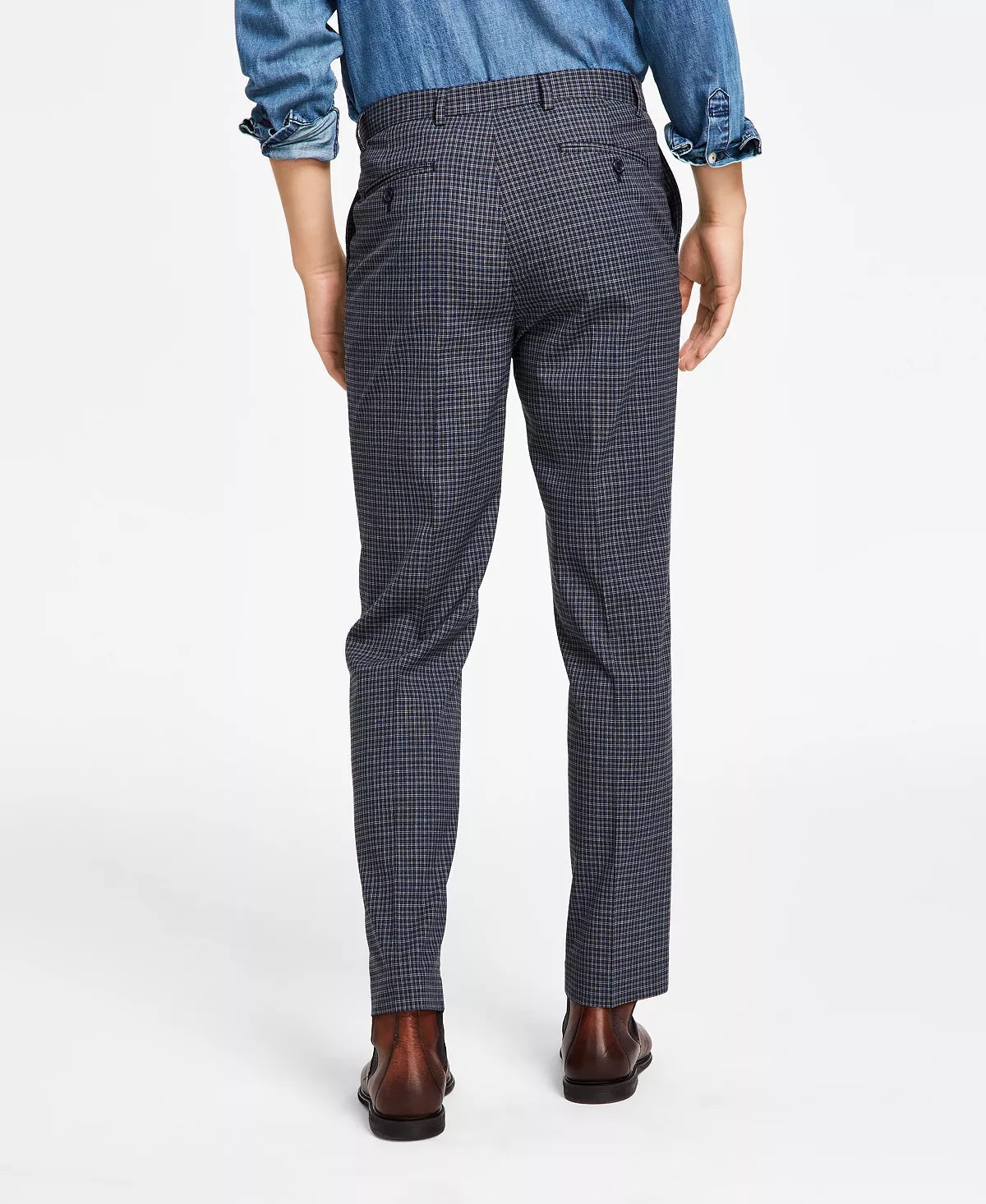 Tommy Hilfiger Mens Plaid Modern Fit Suit Dress Pants Blue 34 x 34