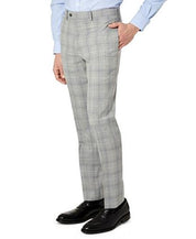 Tallia Mens Slim-Fit Wool Dress Pants 32 x 32 Light Grey / Blue Plaid Flat Front