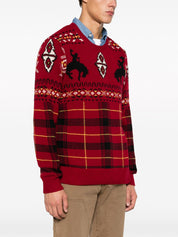 Polo Ralph Lauren Mens Western Inspired Fair Isle Wool Sweater Red Combo Large