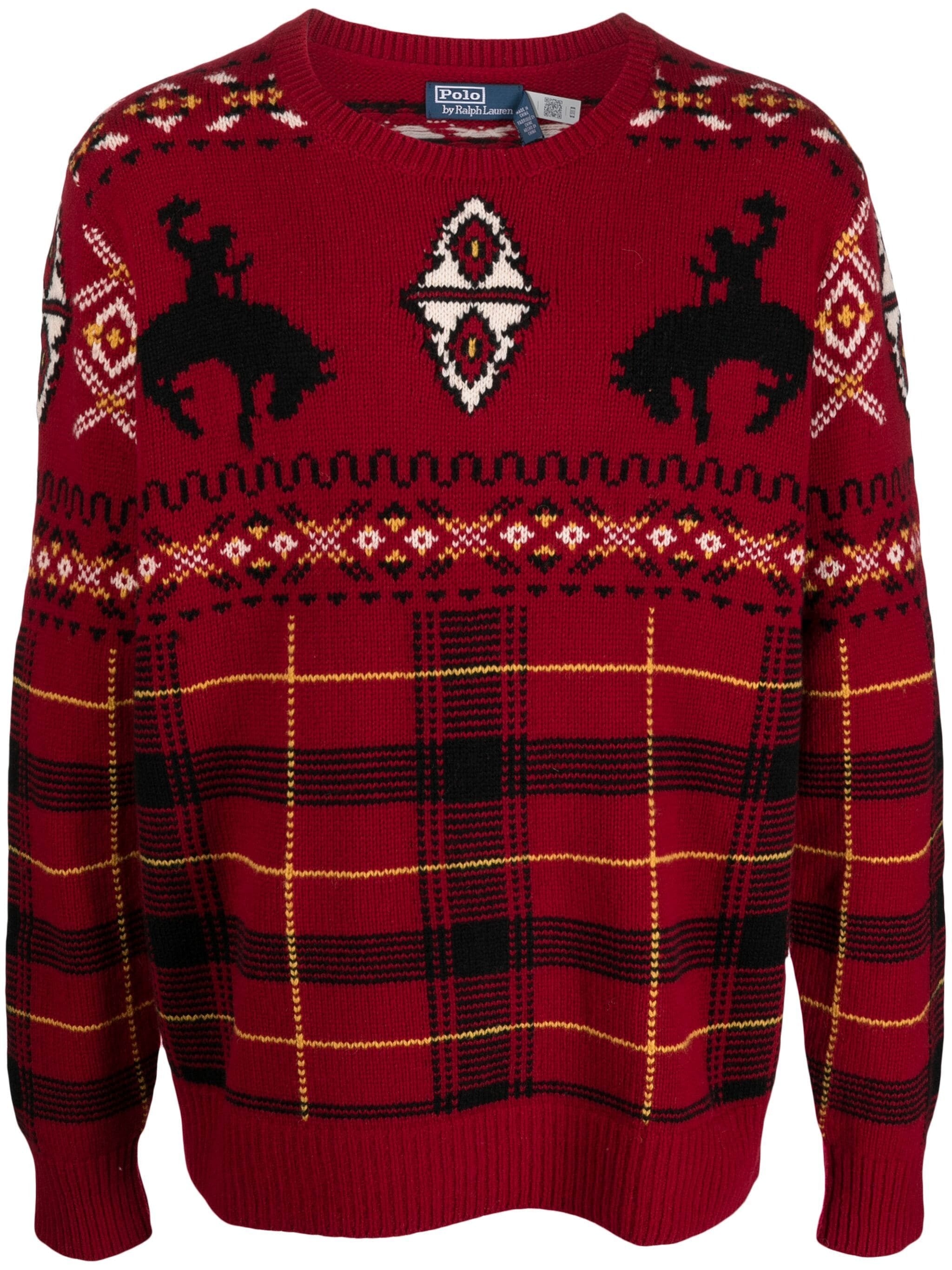 Polo Ralph Lauren Men's Wool Western Inspired Fair Isle Sweater Small Red Combo