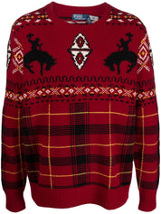 Polo Ralph Lauren Mens Western Inspired Fair Isle Sweater Medium Red Combo Wool