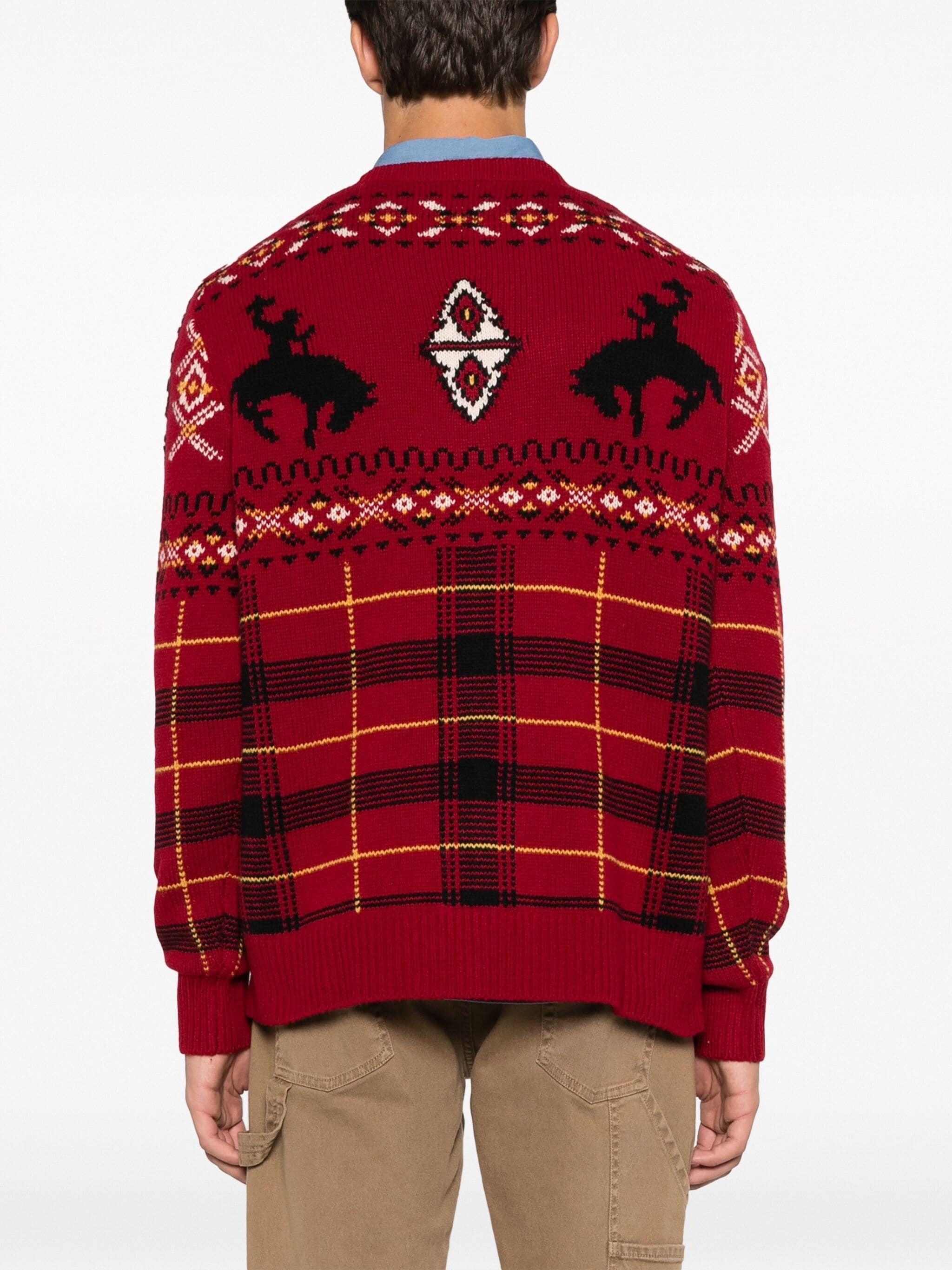 Polo Ralph Lauren Mens Western Inspired Fair Isle Wool Sweater Red Combo 2XL