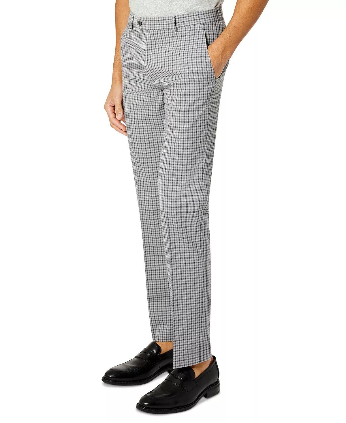 Bar III Men's Slim-Fit Dress Pants  Grey Check 33 x 32